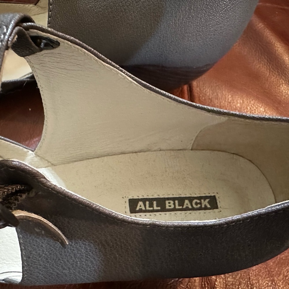 All Black - Grey Peep Toe Heels Size 41 (US Size 10.5) - Picture 5 of 11